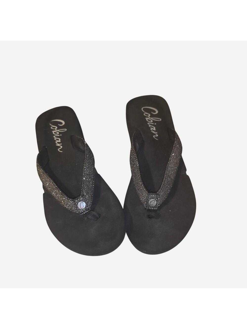 cobian size 7 Black & silver glittery flip flops with a boho vibe #glamour